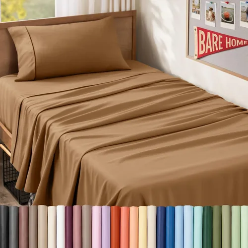 Vista 127 de Bare Home Juego de Sábanas Twin - Sábanas de Cama de Microfibra Ultra-Suave 1800 - Doble Cepillado - Bolsillos Profundos - Ajuste Fácil - Extra