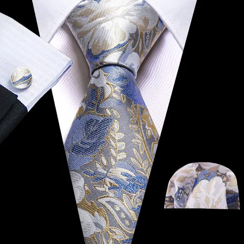 Vista 225 de Barry.Wang - Juego de corbata de seda para hombre, diseño de cachemira, pañuelo y gemelos de bolsillo