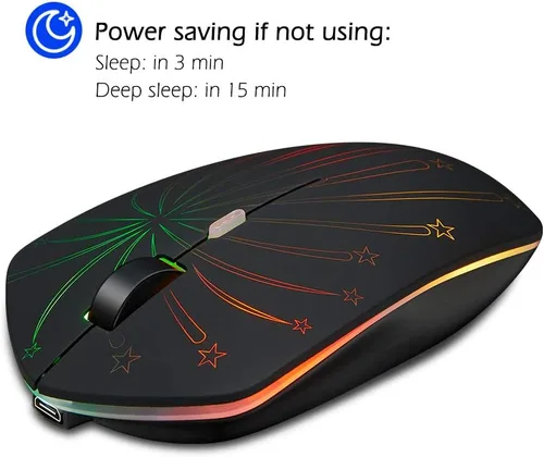Vista 4 de Ratón inalámbrico recargable, retroiluminado alimentado por batería de polímero de litio, sensor óptico, receptor Nano USB, velocidad DPI de 3