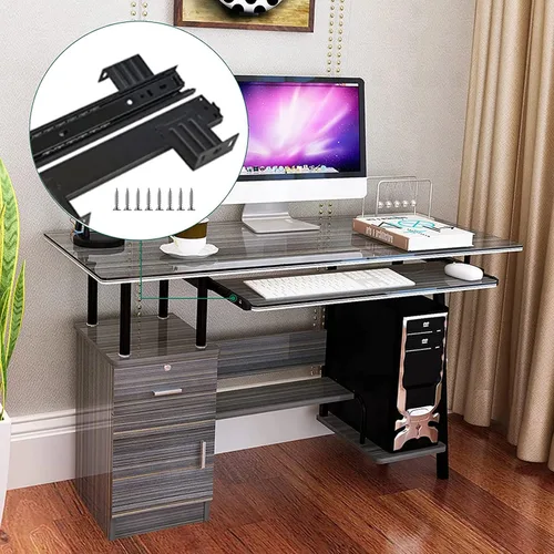 Vista 7 de V3VOGUE 2 piezas de rodamientos de bolas resistentes debajo del escritorio, bandeja para teclado de 12 pulgadas, con tornillos, montaje para colgar
