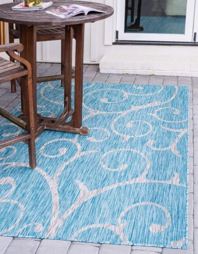Vista 11 de Unique Loom Outdoor Botanical Collection - Alfombra rizada, 4 pies 1 pulgada x 6 pies 1 pulgada, rectangular, azul/marfil