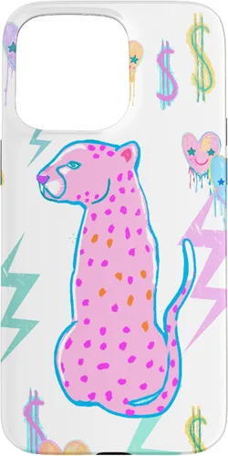 Vista 28 de iPhone 16 Preppy Art Cheetah, Pink Cheetah, Preppy Art Estética Funda