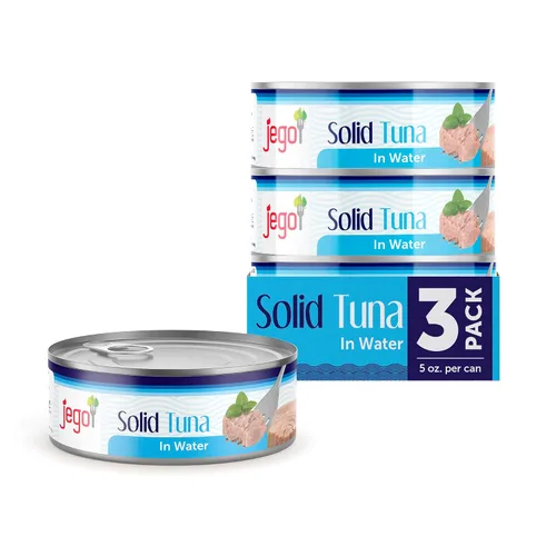 Vista 20 de Jego Atún ligero sólido en aceite de oliva Keto Bajo en carbohidratos Sin gluten Sin soja Enlatado Listo para comer Paquete de 3