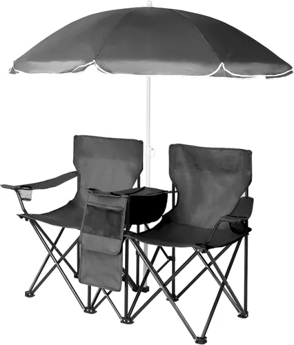 Vista 3 de Vasitelan - Silla de camping doble con paraguas, color negro