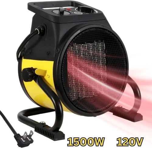 Vista 10 de Calentador de aire EUH1465, eléctrico, de Dura Heat, con base pivotante, 5,120 BTU, Amarillo Electric Garage Heater, Steel Body, Thermostat, Heats