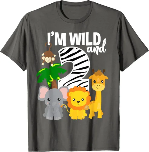 Vista 74 de Camiseta de cumpleaños con temática de zoológico de I'm Wild and 2, Negro, S