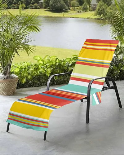 Vista 6 de Coloridas fundas verticales para silla de playa con bolsillos, funda de microfibra de secado rápido, fundas de silla de piscina naranja, toalla