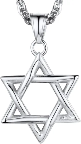 Vista 19 de U7 - Collar con Estrella de David para hombres y mujeres, dije hexagonal de acero inoxidable con cruz/piedra de rubí/collares clásicos judíos