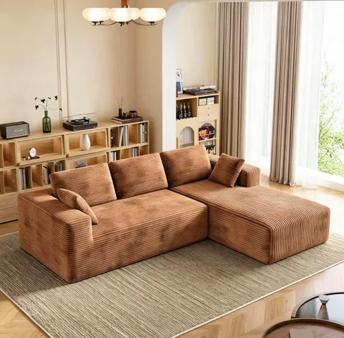 Vista 11 de Sofá modular de pana de 106 pulgadas, sofá en forma de L deshuesado con asiento profundo, sofá de espuma de nube con diván de gran tamaño, sofá Negro