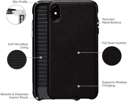 Vista 4 de Sena Deen Leatherskin Snap On - Funda para iPhone XS Max, compatible con carga inalámbrica, color negro