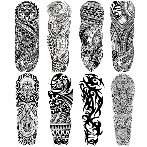 Vista 14 de Adhesivos de manga de tatuajes falsos de lobo león, brazo completo, dragón animal, tribal, mangas temporales de tatuaje para hombres, mujeres