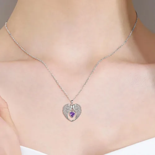 Vista 4 de PORTCAS Collar con colgante de alas de ángelcruzabejagato, plata de ley, regalo de joyería para mujeres y niñas