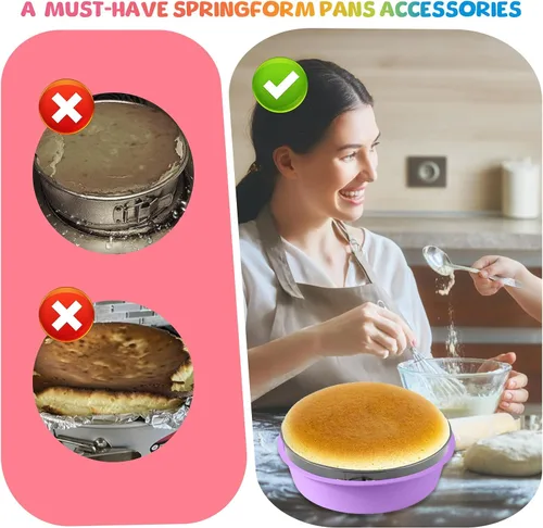 Vista 4 de 4 piezas de bandeja de baño de agua para tartas de queso, protector de molde de silicona desmontable con espátula de liberación de pasteles