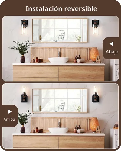 Vista 5 de EDISHINE Juego de apliques de pared de 2, accesorios de iluminación de tocador de estilo granja para baño, lámpara de montaje en pared rústica