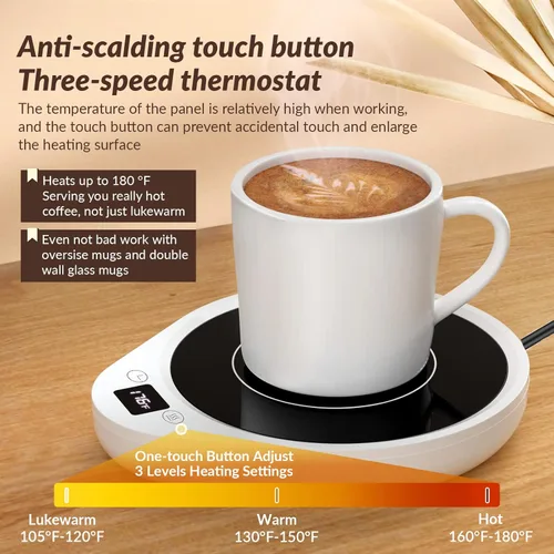 Vista 2 de Calentador de tazas, calentador de café mejorado y calentador de tazas para escritorio con 3 configuraciones de temperatura, calentador de taza