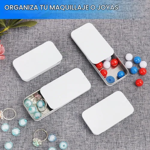 Vista 7 de GENHAKON 50 recipientes de lata de 2.36 x 1.3 x 0.43 pulgadas, caja de lata rectangular de metal con tapa deslizante para artículos pequeños, como