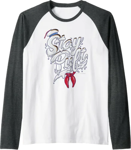 Vista 7 de Ghostbusters Camiseta de béisbol Stay Puft estilo Marshmallow Man Font raglán, Negro, S