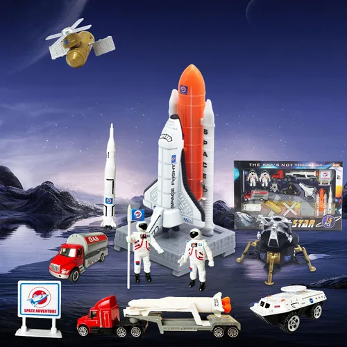 Vista 7 de OTONOPI Juego de juguetes de cohete espacial para niños de 3 a 9 años, 15 juguetes aeroespaciales STEM fundidos a presión con 3 cohetes, 2