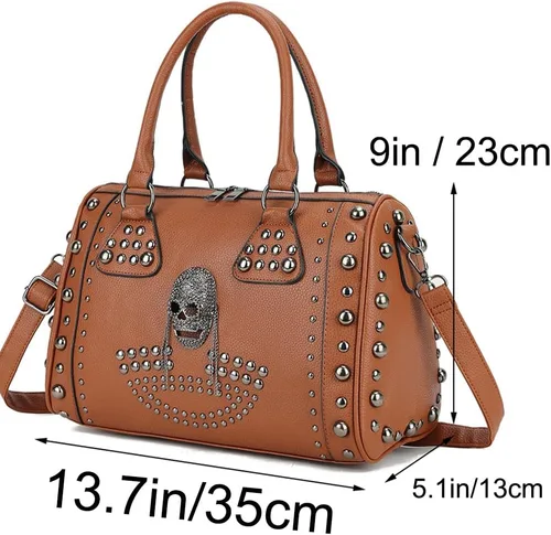 Vista 2 de Bolso de hombro gótico de gran capacidad para mujer, bolso de hombro con tachuelas