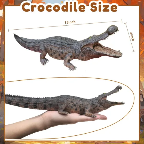 Vista 2 de EOIVSH Figura Gigante de Cocodrilo de Juguete, Figura de Acción de Cocodrilo Realista de 15" con Mandíbula Movible, Figura Educativa de Animal