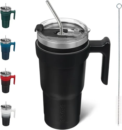 Vista 36 de BJPKPK Mini vaso de 10 onzas con tapa, popote y asa, taza de acero aislada