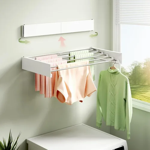 Vista 5 de BOQORAD - Tendedero de pared para ropa de 32 pulgadas, plegable Blanco