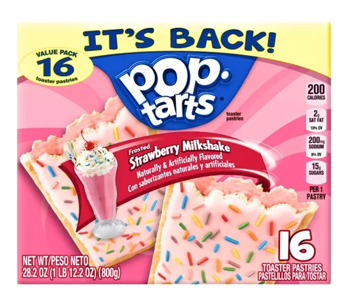 Vista 3 de Kellogg's Pop-Tarts - Pasteles tostadores de desayuno, batido de fresa esmerilado, 28.2 onzas, paquete económico (16 unidades)