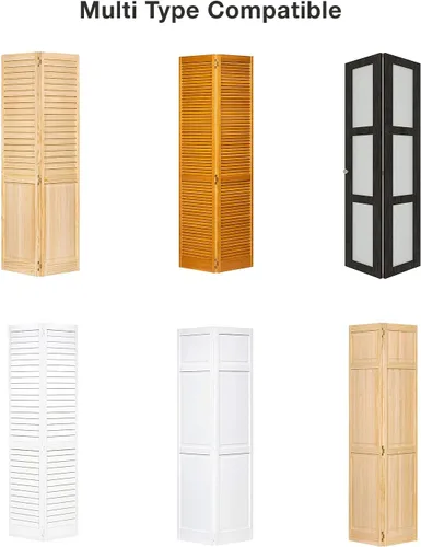 Vista 7 de Kit de herrajes para puerta de granero plegable de 52 pulgadas para 2 puertas, rodillo resistente montado en riel negro y en la parte superior, kit