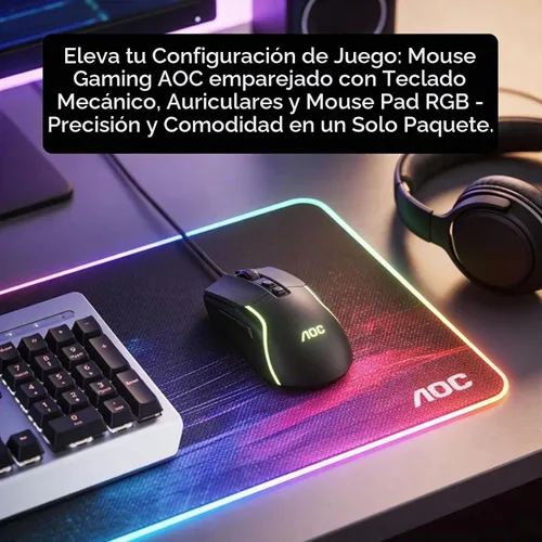 Vista 7 de Ratón ergonómico con cable AOC RGB para juegos, ratón con cable programable