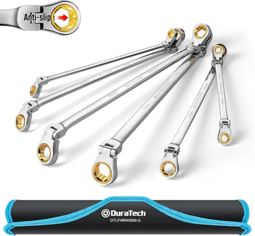Vista 10 de DURATECH Llave de trinquete extralarga de 8 * 9 mm con cabezal flexible antideslizante, métrica, acero CR-V Acero CR-V
