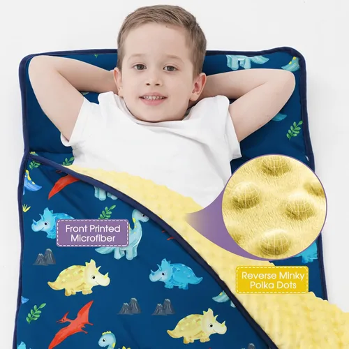Vista 6 de ACRABROS Tapete para siesta para niños pequeños con almohada y manta, grandes alfombrillas enrolladas para siestas, bolsas de dormir para niños