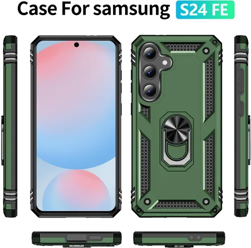 Vista 4 de Funda para Samsung Galaxy S24 FE: con protector de pantalla, fundas protectoras de grado militar con soporte de anillo de dedo para Samsung S24 FE