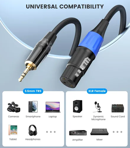 Vista 3 de Cable XLR a 0.138 in de 3.3 pies, desequilibrado, regular, hembra, XLR a conector estéreo de 1/8 pulgadas, cable de micrófono auxiliar para teléfono