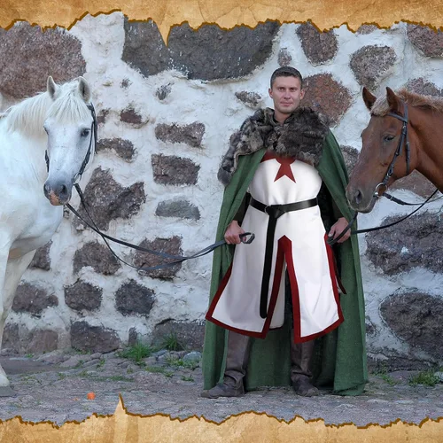 Vista 5 de Hicarer Disfraz renacentista medieval de caballeros cruzados para Halloween, disfraz renacentista para hombre, cinturón vikingo para cosplay