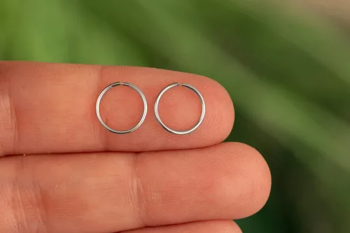 Vista 149 de Aretes de aro de oro de plata – Aretes de aro para mujer, dos piezas de aros de plata fina rellenos de oro, aro de hélice, anillo de tragus, aro