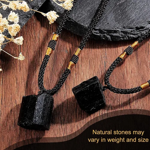 Vista 3 de Hicarer Collar de turmalina negra natural, 6 piezas, colgante de amuleto de turmalina, colgante de pilar, collar de cristal curativo para mujeres