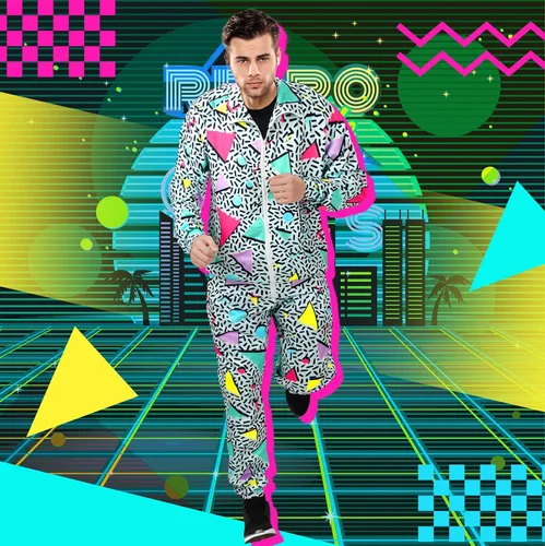 Vista 4 de Mepase Traje retro de los años 80 y 90 para hombre, ropa deportiva con cinta lateral, ropa urbana, ropa urbana, casual, manga larga, chándal