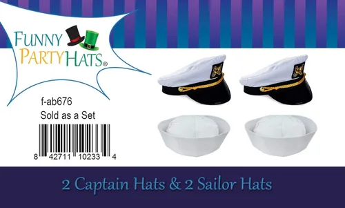 Vista 8 de Sombreros de fiesta divertidos para adultos y sombrero de marinero de algodón blanco - sombreros de fiesta náutica - sombreros de vestir marinero