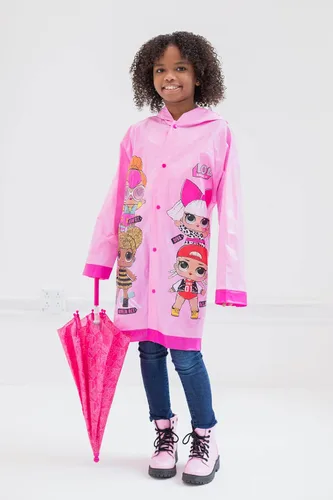 Vista 2 de L.O.L. Surprise! Diva Neon Q.T. Queen Bee - Chaqueta impermeable con botones para niñas pequeñas, color rosa, 7-8