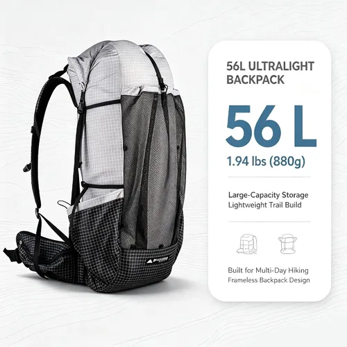 Vista 3 de 3F UL Gear QiDian Pro Mochila ultraligera sin marco para hombre, 46+10L Negro