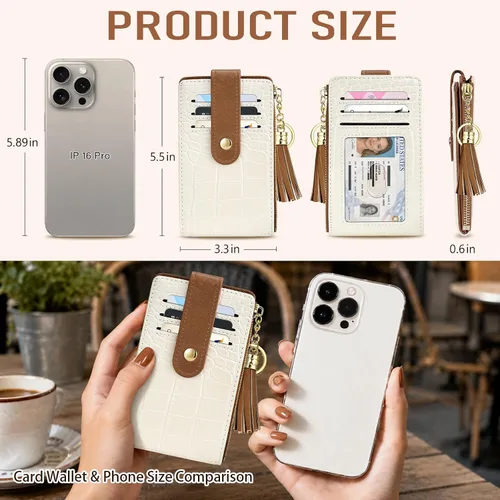 Vista 5 de Billeteras para mujer con bloqueo RFID, Cocodrilo marrón beige, Moderno