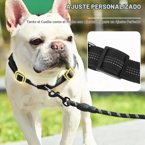 Vista 3 de PUPTECK Arnés sin tirones para perros grandes, chaleco arnés reflectante ajustable para mascotas con asa elástica, arnés a prueba de escape sin Negro