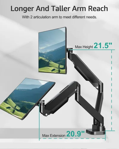 Vista 4 de MOUNT PRO Soporte de escritorio para monitor dual para pantalla ultraancha de 39 pulgadas de hasta 33 libras, brazo de monitor resistente, brazos