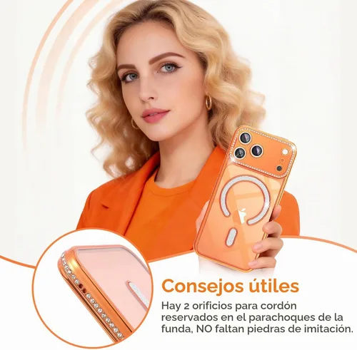 Vista 3 de Funda magnética con purpurina y diamante para iPhone 11 [Compatible con MagSafe] Protector de lente de cámara con brillo de strass, placa de cristal