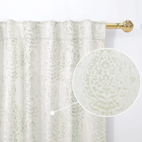 Vista 24 de Mrs.Naturall Cortinas Doradas de Lujo para Dormitorio, Cortinas con Patrón de Medallón Damasco para Cocina Baño Sala de Estar 63 Pulgadas de Largo