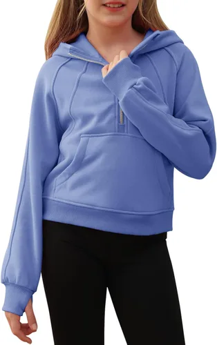 Vista 2 de Sudaderas con capucha recortadas con cuello de media cremallera para niñas