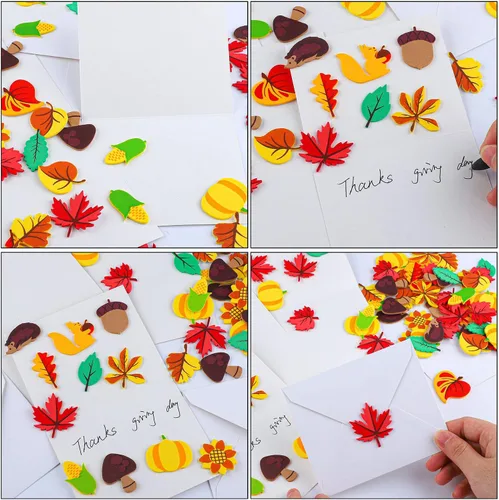 Vista 4 de Elcoho 600 calcomanías autoadhesivas de espuma para otoño, calcomanías de Acción de Gracias, calcomanías de hojas de otoño para decoración de fiesta