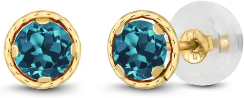 Vista 39 de Gem Stone King Aretes redondos de oro amarillo de 14 quilates con piedra natal Redondos de 0.157 in Aretes de oro para mujeres y hombres