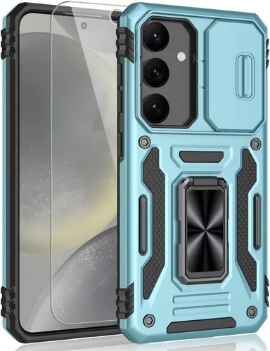 Vista 13 de Funda para Samsung Galaxy S24, a prueba de golpes, con cubierta deslizante para cámara y soporte de anillo giratorio + protector de pantalla