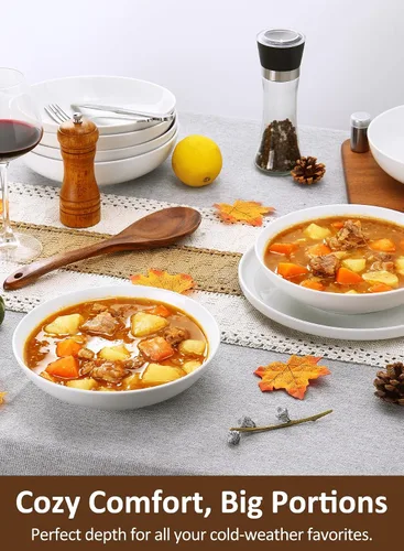 Vista 6 de Tazones para pasta, cuencos de sopa de ensalada blanca de 22 onzas, cuencos grandes para pasta, platos de pasta de porcelana, cuencos anchos y poco